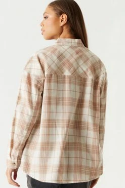 Stitches Ladies Tops Oversized Plaid Flannel Button-Up Top