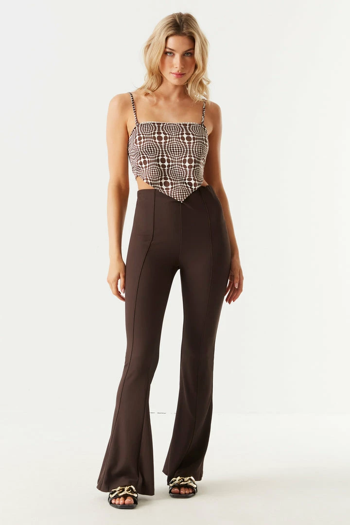 Stitches Ladies Printed Pointed Hem Back-Tie Satin Top Tops 3 Stitches Ladies Printed Pointed Hem Back-Tie Satin Top Tops