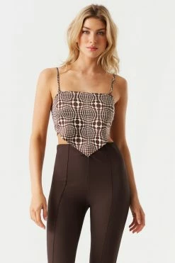 Stitches Ladies Printed Pointed Hem Back-Tie Satin Top Tops