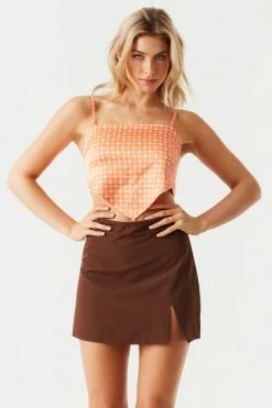 Stitches Ladies Retro Print Pointed Hem Back-Tie Satin Top