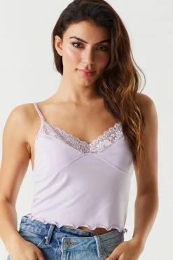 Stitches Ladies Tops Lace Lettuce Trim Cami