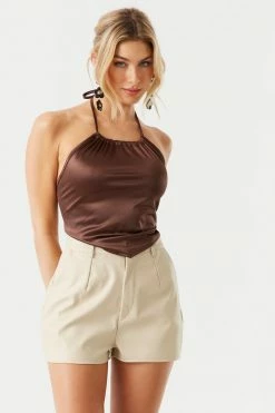 Stitches Ladies Tops Soft Self-Tie Satin Halter Top 18 Stitches Ladies Tops Soft Self-Tie Satin Halter Top