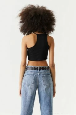 Stitches Ladies Ribbed One Shoulder High-Neck Cropped Top Tops