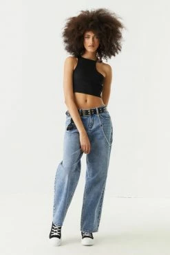 Stitches Ladies Ribbed One Shoulder High-Neck Cropped Top Tops