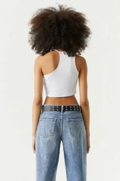 Stitches Ladies Ribbed One Shoulder High-Neck Cropped Top Tops