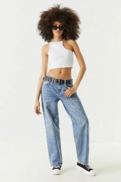 Stitches Ladies Ribbed One Shoulder High-Neck Cropped Top Tops