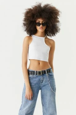 Stitches Ladies Ribbed One Shoulder High-Neck Cropped Top Tops