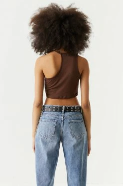 Stitches Ladies Ribbed One Shoulder High-Neck Cropped Top Tops