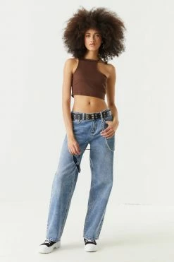 Stitches Ladies Ribbed One Shoulder High-Neck Cropped Top Tops