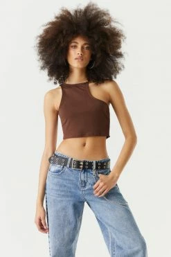 Stitches Ladies Ribbed One Shoulder High-Neck Cropped Top Tops