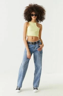Stitches Ladies Ribbed One Shoulder High-Neck Cropped Top Tops
