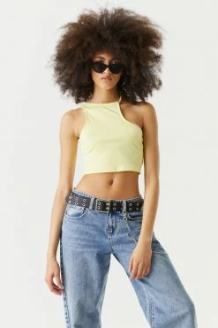 Stitches Ladies Ribbed One Shoulder High-Neck Cropped Top Tops