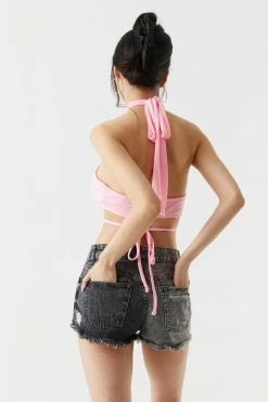 Stitches Ladies Cross Front Self-Tie Halter Neck Cropped Top