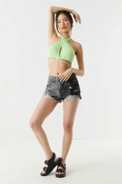 Stitches Ladies Cross Front Self-Tie Halter Neck Cropped Top