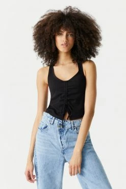 Stitches Ladies Ribbed Ruched Self-Tie Front Halter Top