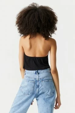 Stitches Ladies Ribbed Ruched Self-Tie Front Halter Top