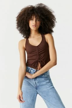 Stitches Ladies Ribbed Ruched Self-Tie Front Halter Top