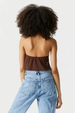 Stitches Ladies Ribbed Ruched Self-Tie Front Halter Top