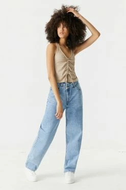 Stitches Ladies Ribbed Ruched Self-Tie Front Halter Top