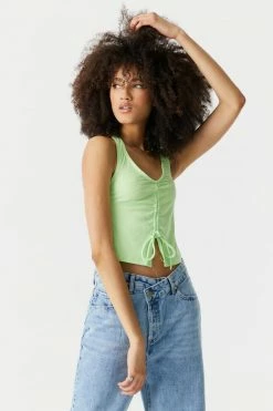 Stitches Ladies Ribbed Ruched Self-Tie Front Halter Top