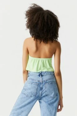 Stitches Ladies Ribbed Ruched Self-Tie Front Halter Top