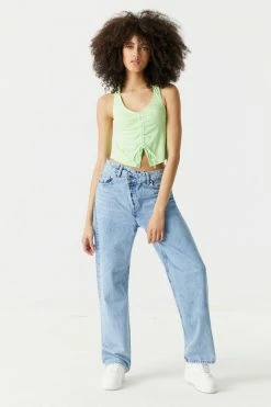 Stitches Ladies Ribbed Ruched Self-Tie Front Halter Top