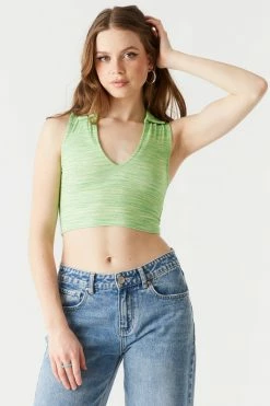 Stitches Ladies Soft Ribbed Space Dye Collared V-Neck Cropped Top 10 Stitches Ladies Soft Ribbed Space Dye Collared V-Neck Cropped Top