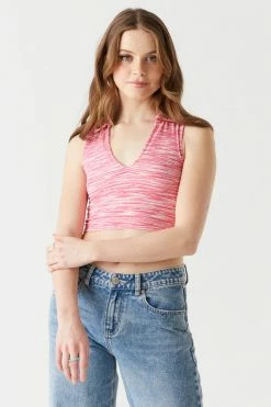 Stitches Ladies Soft Ribbed Space Dye Collared V-Neck Cropped Top 14 Stitches Ladies Soft Ribbed Space Dye Collared V-Neck Cropped Top