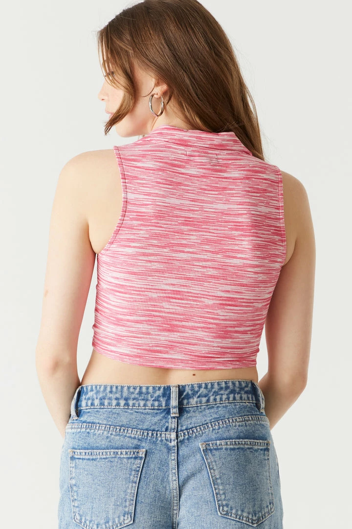 Stitches Ladies Soft Ribbed Space Dye Collared V-Neck Cropped Top 8 Stitches Ladies Soft Ribbed Space Dye Collared V-Neck Cropped Top