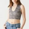 Stitches Ladies Soft Ribbed Space Dye Collared V-Neck Cropped Top