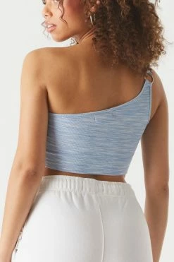 Stitches Ladies Soft Ribbed Space Dye One Shoulder Cropped Top