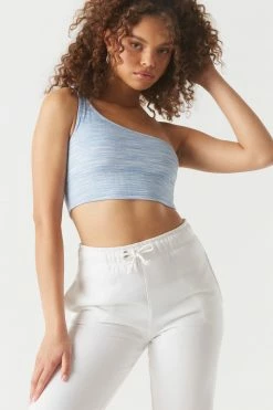 Stitches Ladies Soft Ribbed Space Dye One Shoulder Cropped Top