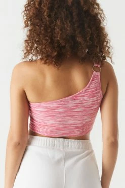 Stitches Ladies Soft Ribbed Space Dye One Shoulder Cropped Top
