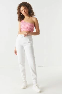 Stitches Ladies Soft Ribbed Space Dye One Shoulder Cropped Top