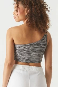 Stitches Ladies Soft Ribbed Space Dye One Shoulder Cropped Top