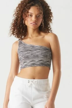 Stitches Ladies Soft Ribbed Space Dye One Shoulder Cropped Top
