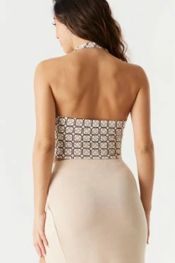 Stitches Ladies Tops O-Ring Printed Halter Neck Cropped Top