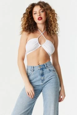 Stitches Ladies Soft Ribbed Crisscross Halter Bra Top