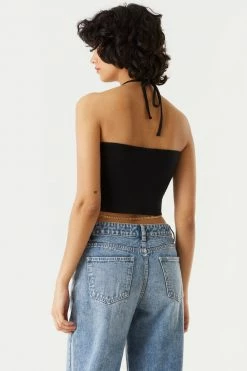 Stitches Ladies Cut-Out Halter Cropped Tank Top Tops