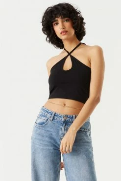 Stitches Ladies Cut-Out Halter Cropped Tank Top Tops