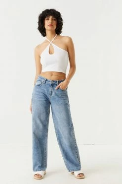 Stitches Ladies Cut-Out Halter Cropped Tank Top Tops