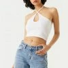 Stitches Ladies Cut-Out Halter Cropped Tank Top Tops