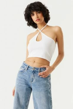 Stitches Ladies Cut-Out Halter Cropped Tank Top Tops