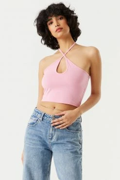 Stitches Ladies Cut-Out Halter Cropped Tank Top Tops