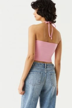 Stitches Ladies Cut-Out Halter Cropped Tank Top Tops