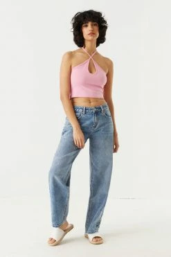 Stitches Ladies Cut-Out Halter Cropped Tank Top Tops