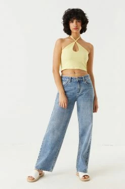 Stitches Ladies Cut-Out Halter Cropped Tank Top Tops