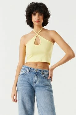 Stitches Ladies Cut-Out Halter Cropped Tank Top Tops