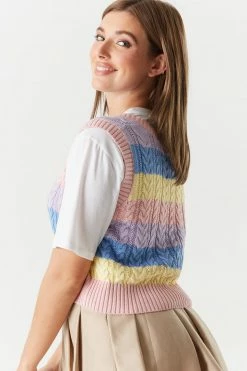 Stitches Ladies Tops Colour Blocked Cable Knit Cropped Sweater Vest
