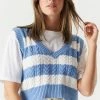 Stitches Ladies Striped Cable Knit Cropped Sweater Vest Tops